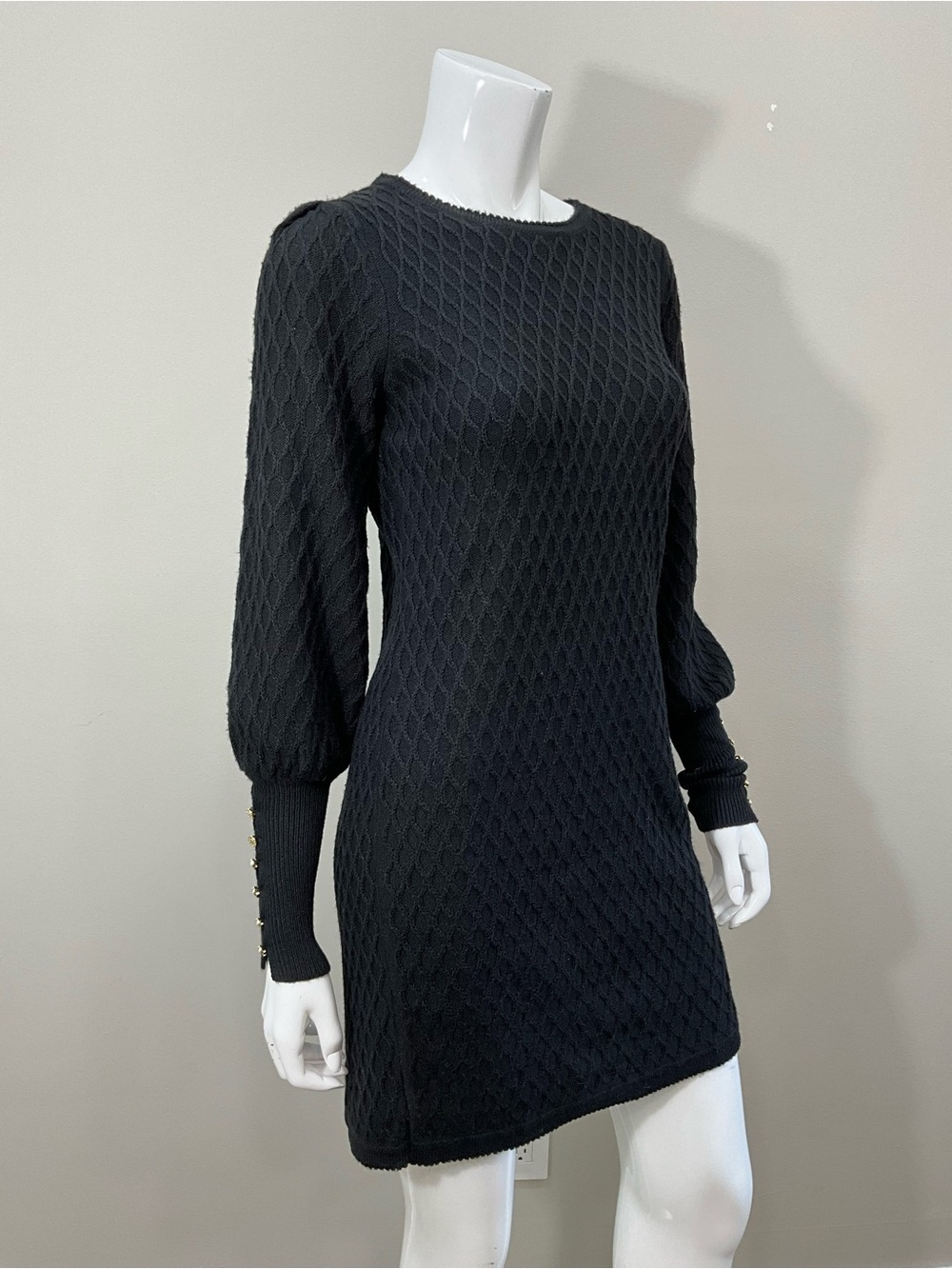 LILLY PULITZER Black Textured Knit Puff Sleeve Sweater Dress Long Sleeve XS